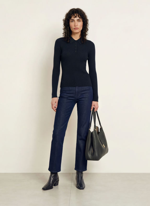 BOSS Gebreid poloshirt FAELINA DONKERBLAUW