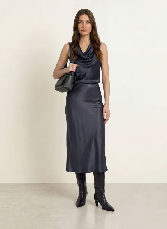 BOSS BOUANA Satin Blouse Top DARK BLUE