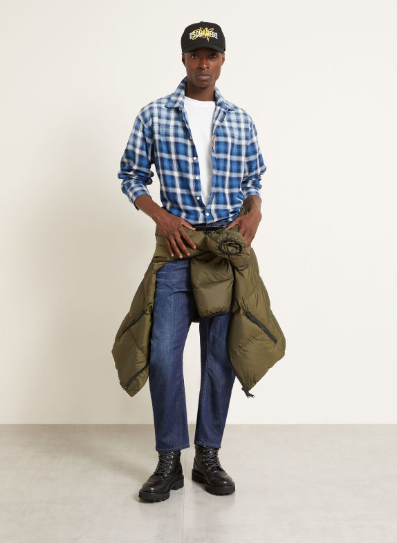 DSQUARED2 Košile Comfort Fit MODRÁ / ČERNOŠEDÁ / BÍLÁ