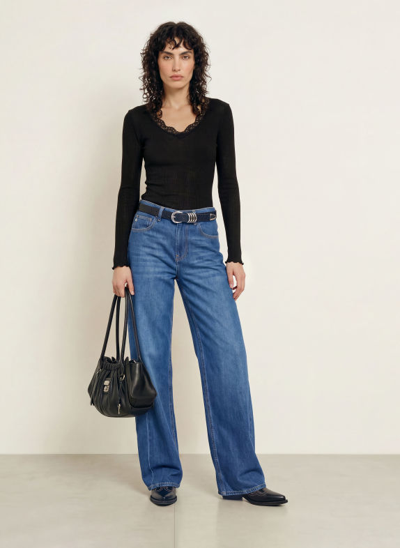 rosemunde Longsleeve BALTA met lange mouwen en kant ZWART
