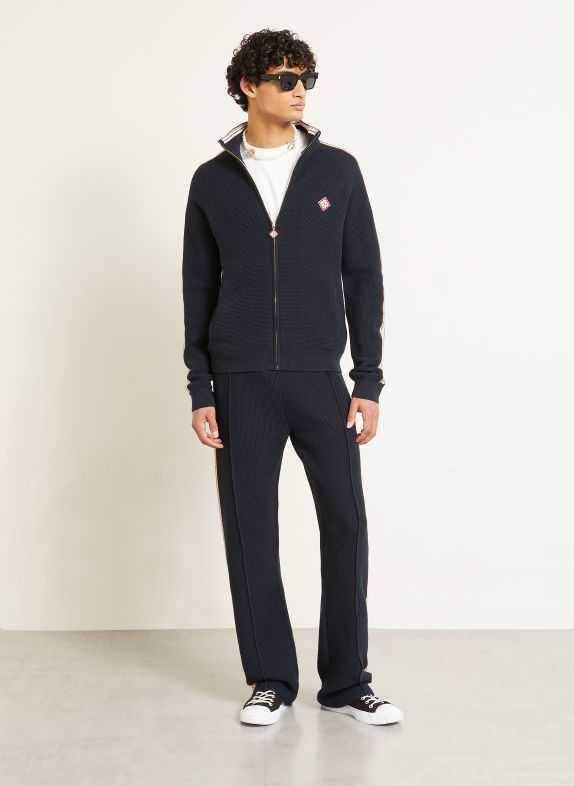 Casablanca Pantalon en maille avec bandes de galon BLEU FONCÉ / CRÈME / JAUNE