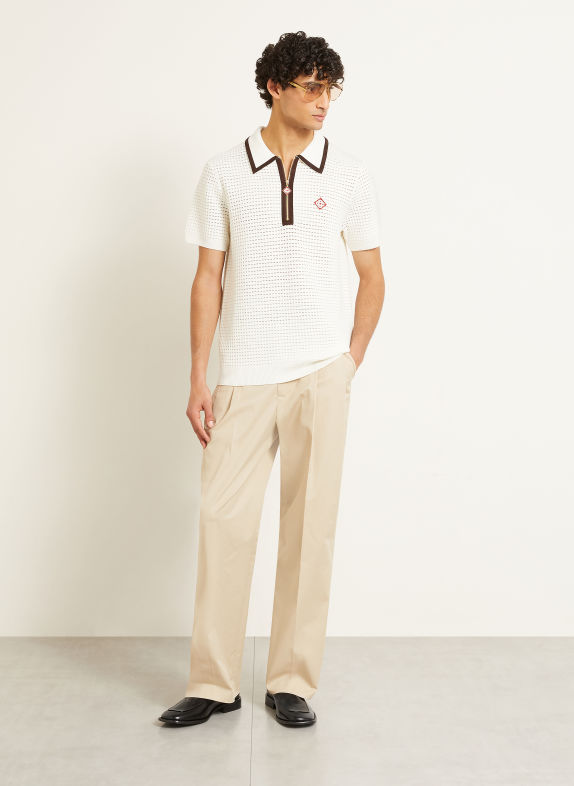 Casablanca Polo en maille de laine mérinos BLANC / NOIR