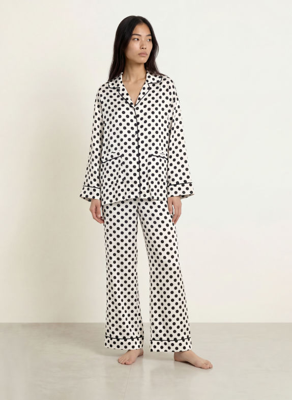 LOVE Stories Bas de pyjama REESE en satin BLANC / NOIR
