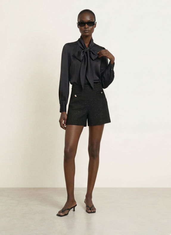 HUGO Short bouclé HABERI avec paillettes et fil pailleté NOIR