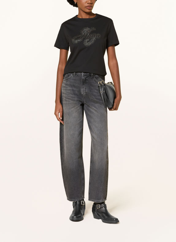 HUGO T-Shirt DAMACIA mit Schmucksteinen SCHWARZ / SILBER