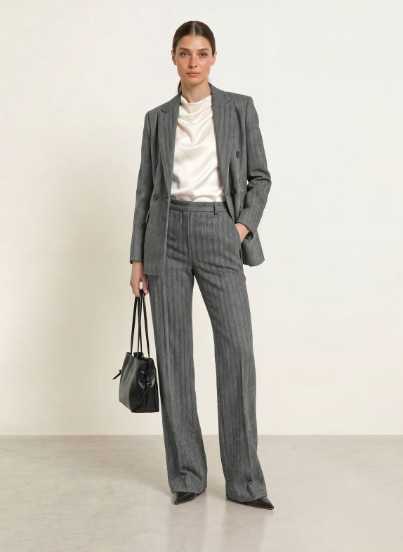 Max Mara STUDIO Marlenehose EDICOLA aus Jersey SCHWARZ / GRAU / WEISS