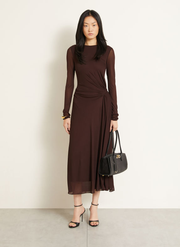 Max Mara Večerní šaty RITMO z džerzeje TMAVĚ HNĚDÁ