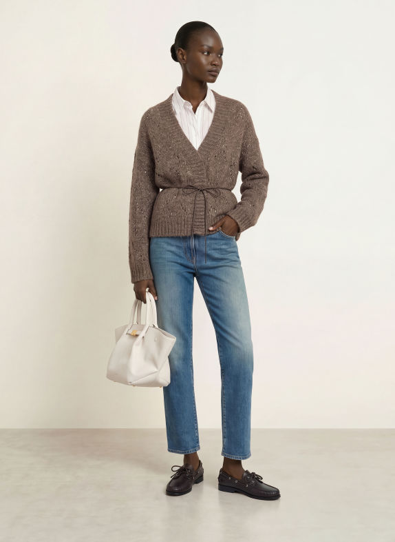 PESERICO Strickjacke mit Alpaka und Pailletten BRAUN