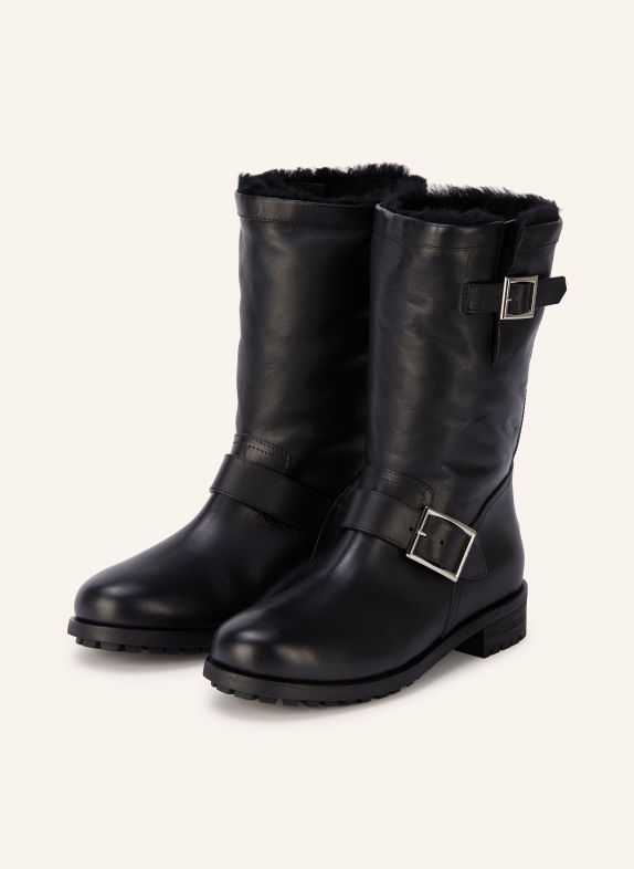 JIMMY CHOO Botki motocyklowe CZARNY / SREBRNY