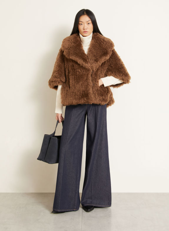 Max Mara Cape ACCORTA en fausse fourrure à manches 3/4 MARRON