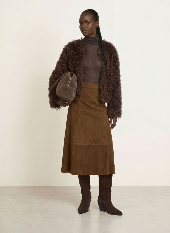 STUDIO AR Leren rok HELENA MARRON FONCÉ
