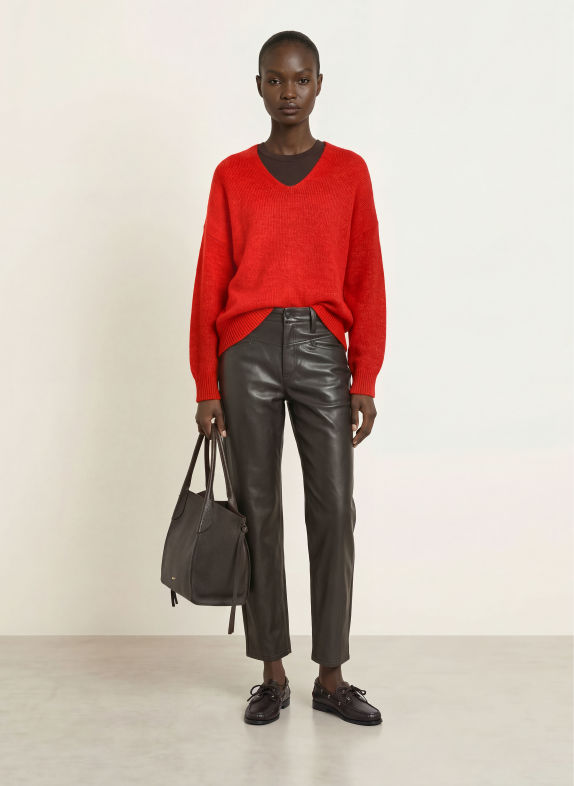 CAMBIO Broek met leerlook MARRON FONCÉ