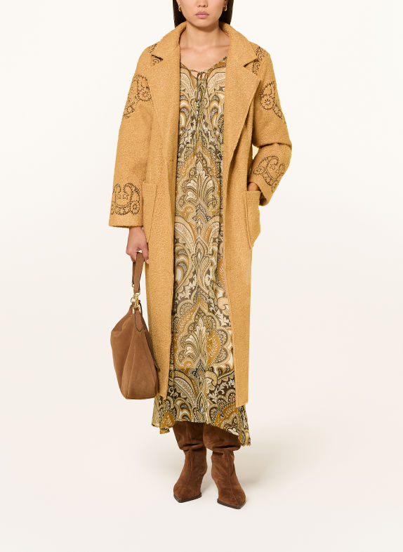Grace Bouclé coat with gemstones and sequins CAMEL / BROWN