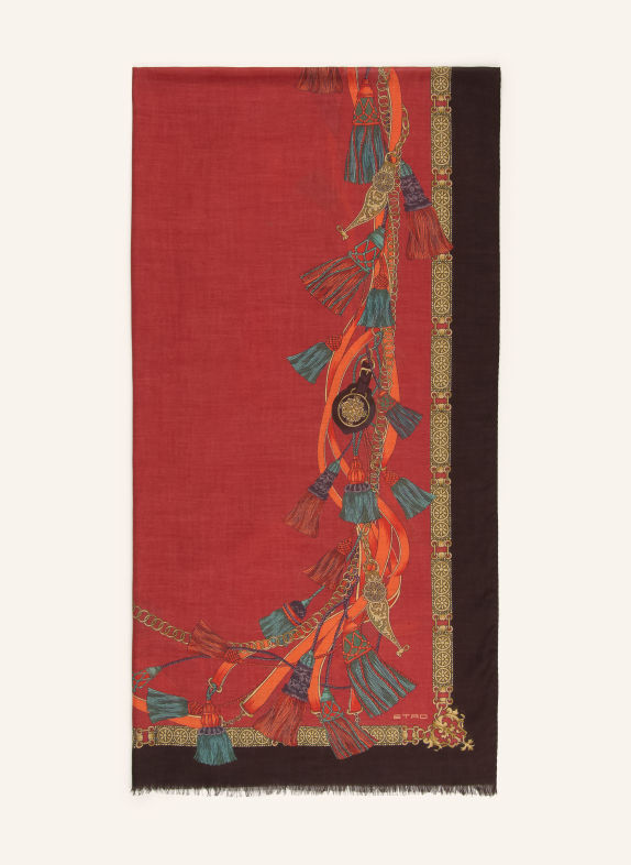 ETRO Schal ROT / DUNKELBRAUN / DUNKELGRÜN