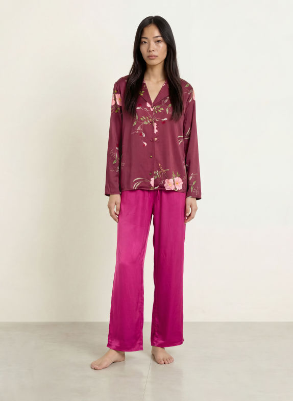 ESSENZA Haut de pyjama ELODIE MAREN en satin ROUGE FONCÉ / ROSE / VERT