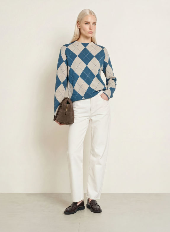 comma Sweter PETROL / KREMOWY