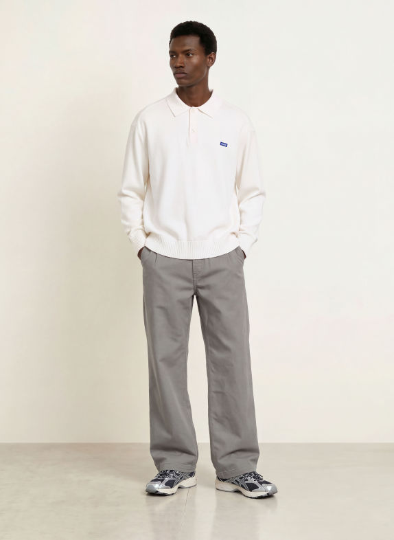 HUGO Gebreid poloshirt SAN PETTY Oversized Fit CRÈME