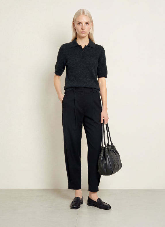 CINQUE Gebreid poloshirt CIALPACO met alpaca DONKERGRIJS