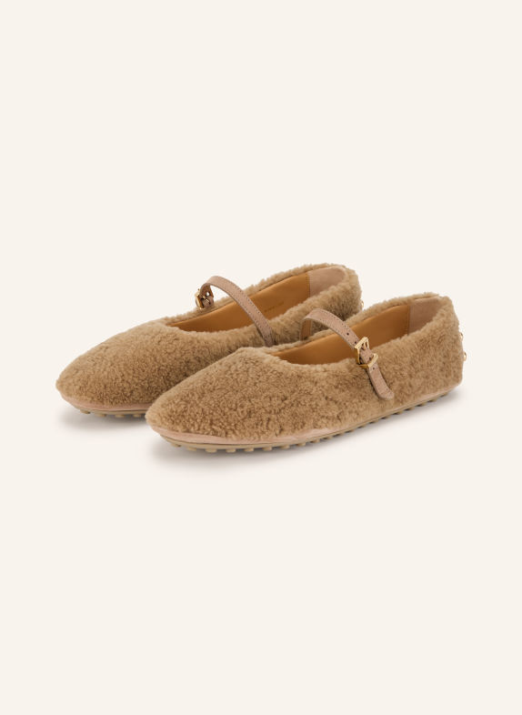 TOD'S Baleriny w stylu Mary Jane GOMMA z nitami JASNOBRĄZOWY