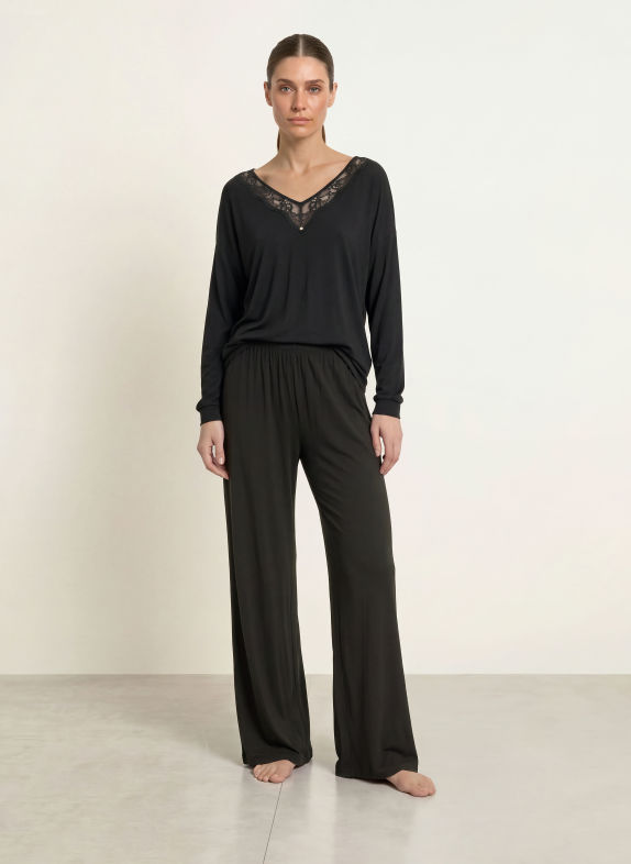 BOSS Pyjamashirt BLOSSOM met kant ZWART