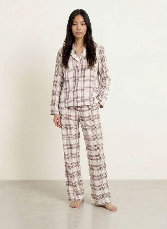 BOSS HOLIDAY Flannel Pajama Bottoms ECRU / CAMEL / BLACK