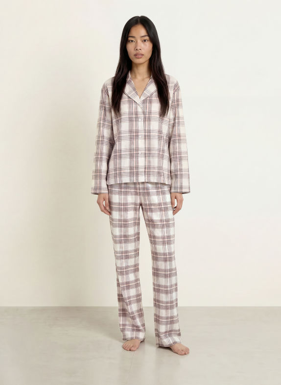 BOSS HOLIDAY flannel pajama shirt CREAM / BEIGE / DARK GRAY