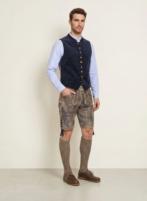 Spieth & Wensky Traditionele lederhose KANDERSTEG TAUPE / BEIGE / DONKERBLAUW