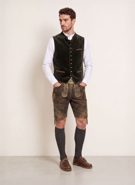 Spieth & Wensky Traditionele lederhose KANDERSTEG MARRON FONCÉ / LICHTBRUIN / DONKERGROEN