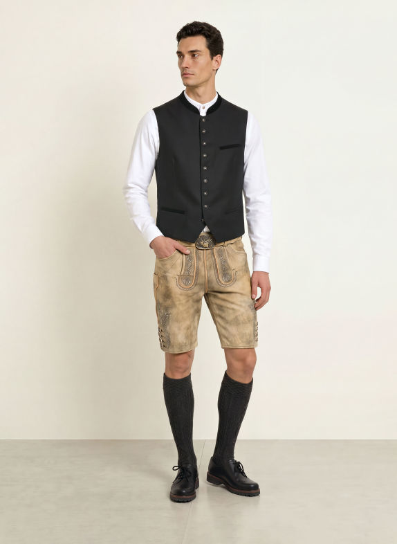 Spieth & Wensky Trachten-Lederhose ERNSTBRUNN BEIGE / DUNKELGRAU / SCHWARZ