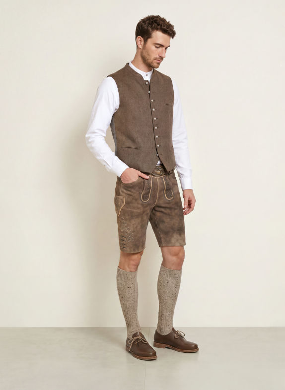 Spieth & Wensky Traditionele lederhose KARLSDORF TAUPE / BEIGE / ZWART