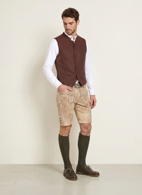 Spieth & Wensky Traditionele lederhose KÖNIGSHAUSEN BEIGE / TAUPE / DONKERGROEN