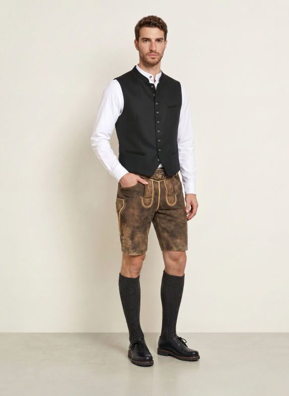 Spieth & Wensky Traditionele lederhose KREUZJOCH MARRON FONCÉ / BEIGE