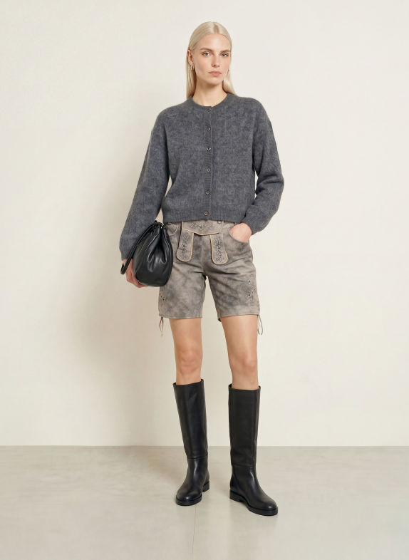Spieth & Wensky Pantalon en cuir traditionnel KORALIE GRIS / GRIS CLAIR / NOIR