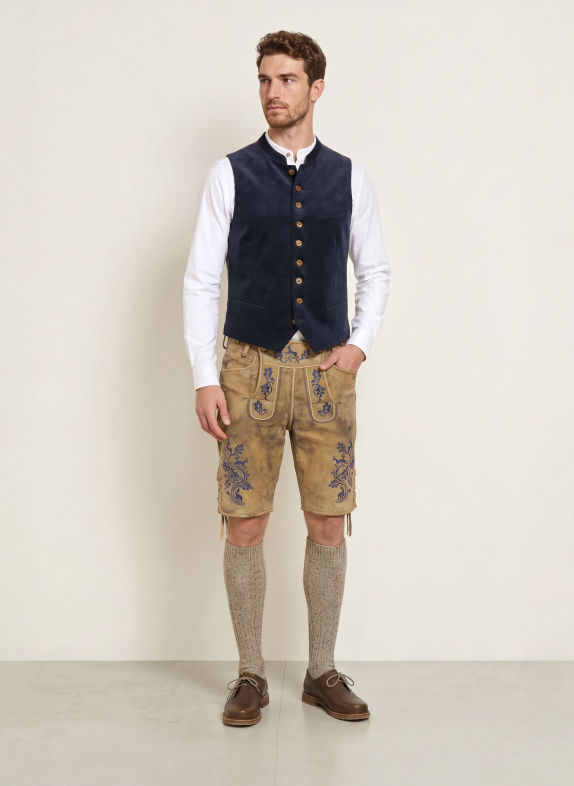 BECKERT Trachten-Lederhose MARKTSCHELLENBERG BEIGE / DUNKELBLAU