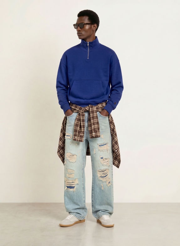 RETERNITY Destroyed jeans met baggy pasvorm WASHED BLUE