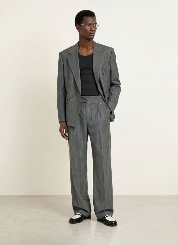 RETERNITY Spodnie garniturowe baggy fit PINSTIPE GREY