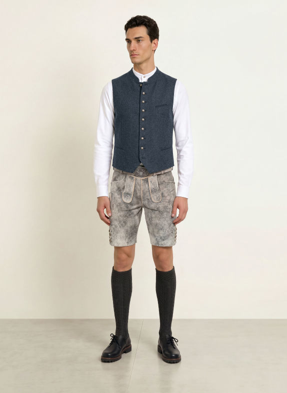Grasegger Traditioneel gilet AURACH in een mix van materialen BLAUW / GRIJS