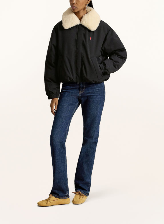 POLO RALPH LAUREN Daunenblouson mit abnehmbarem Kunstfell SCHWARZ / CREME