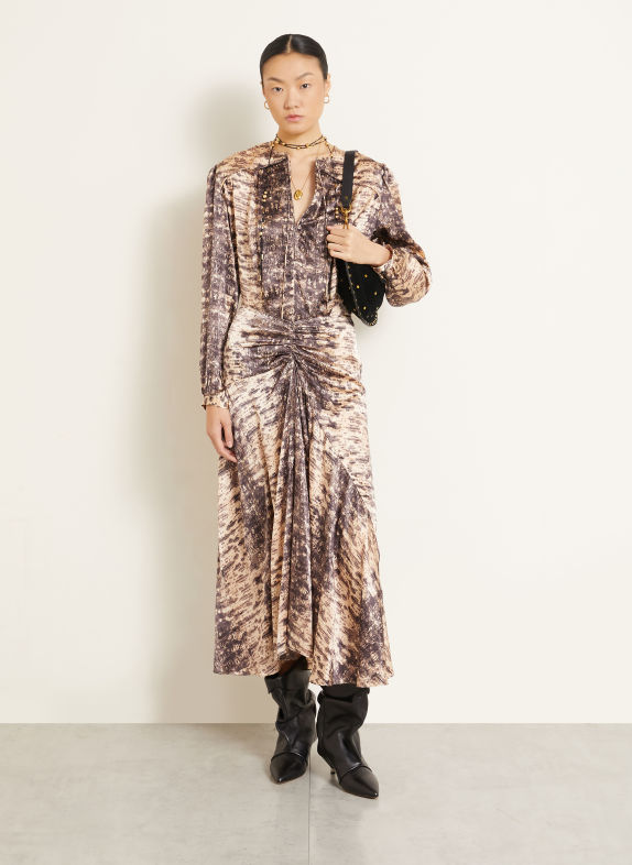 ISABEL MARANT Jupe en satin LAREN en soie BEIGE / TAUPE