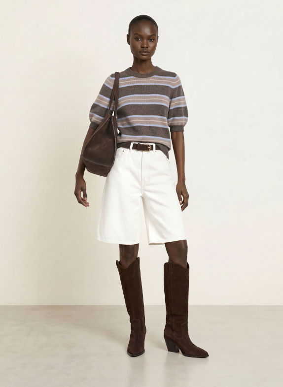 LADNERI Gebreid shirt POUPETTE met kasjmier TAUPE / BEIGE / LICHTBLAUW