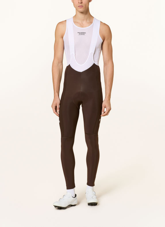 PAS NORMAL STUDIOS Cykelbyxor MECHANISM THERMAL LONG BIBS med hängslen och vadderad ilägg MÖRKBRUN / VIT