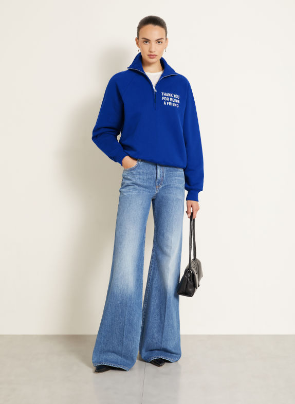 AMI PARIS Sweater met halve rits DONKERBLAUW / WIT