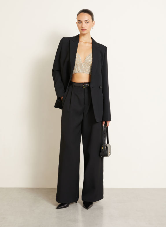 AMI PARIS Mesh-Top met pailletten en sierstenen BEIGE / WITGOUD