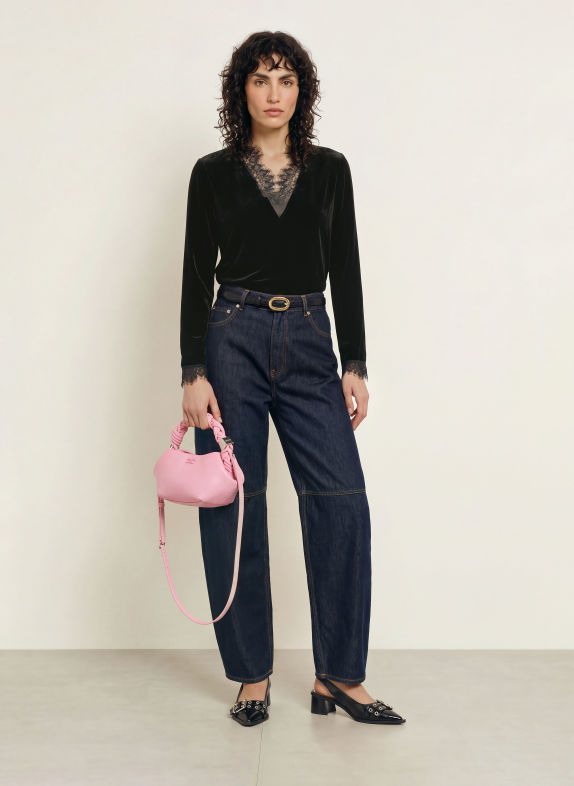 GANNI Longsleeve met lange mouwen van fluweel ZWART