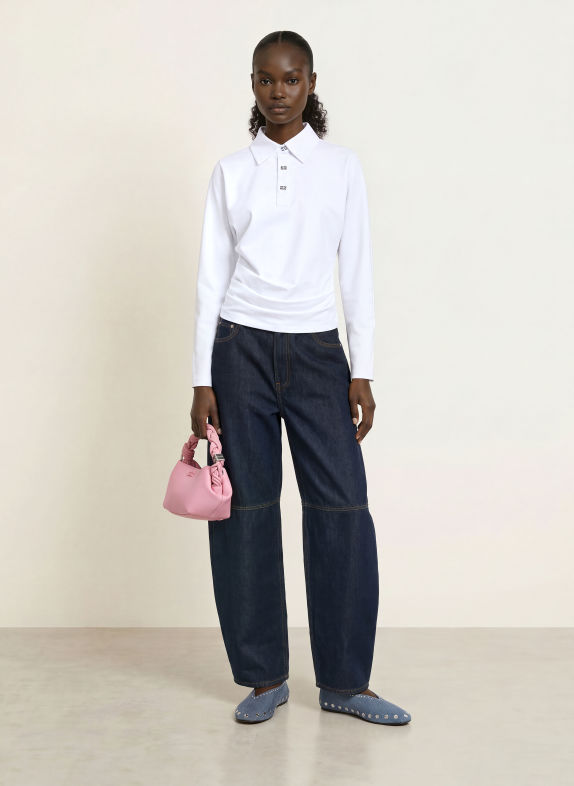 GANNI Jersey-Poloshirt WEISS