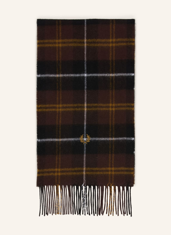 FRED PERRY Schal LAMBSWOOL DUNKELBRAUN / DUNKELGELB / SCHWARZ