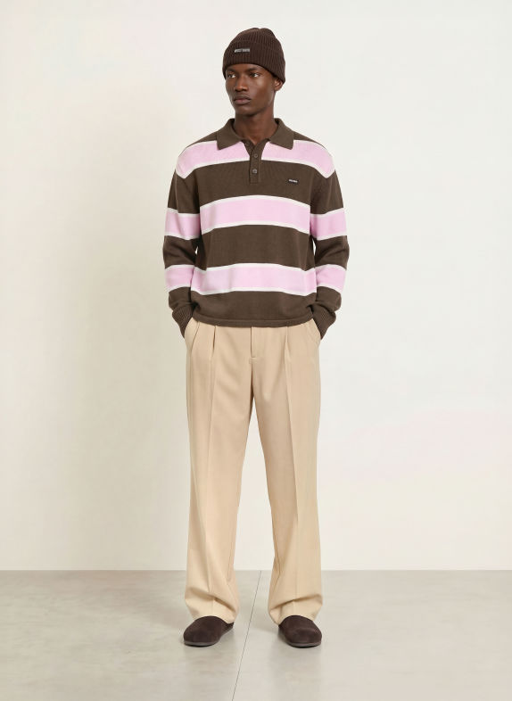 WRSTBHVR STEV Knit polo shirt Made of Merino Wool DARK BROWN / LIGHT PINK