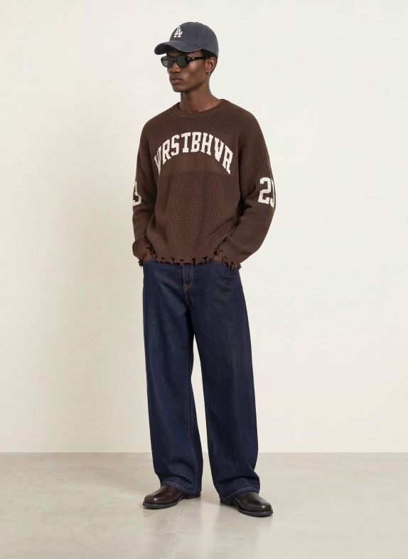 WRSTBHVR TOVE Sweater DARK BROWN / WHITE
