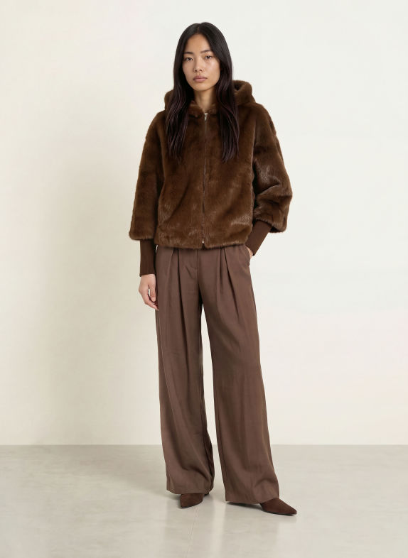 MORE & MORE Jas van imitatiebont MARRON FONCÉ