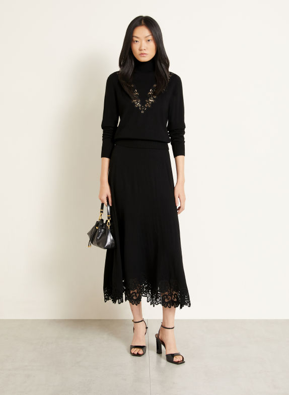 ZIMMERMANN VALIANT Sweater Made of Merino Wool with Lace BLACK